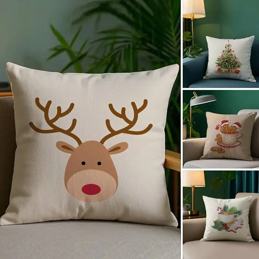 Weihnachten Santa und Hirsch Kissenbezug Sofa Wohnzimmer Schlafzimmer doppelseitiger Druck quadratisches Kissen Nickerchen Zeit Kissenbezug