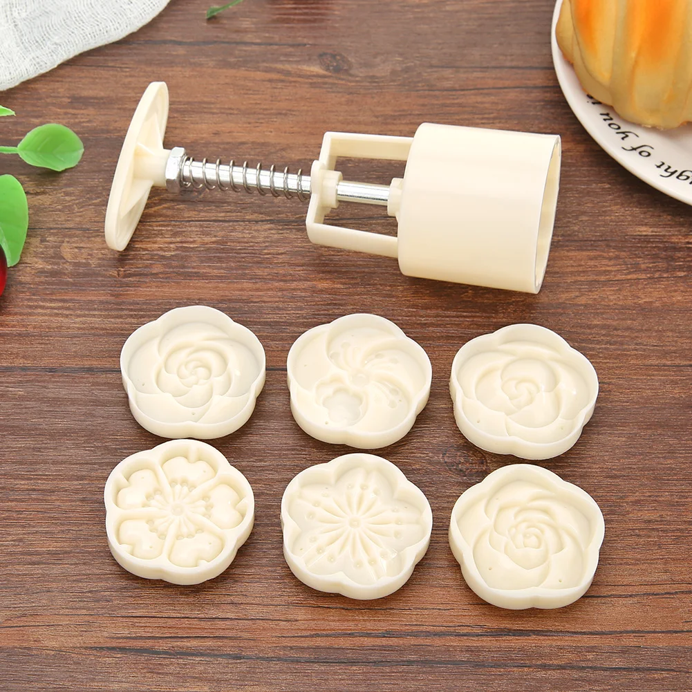 

Ice Skin Mooncake Decorative Mold 6 Patterns Mid Autumn Festival Flower Fruits DIY Dessert Hand Pressure Baking Accessories
