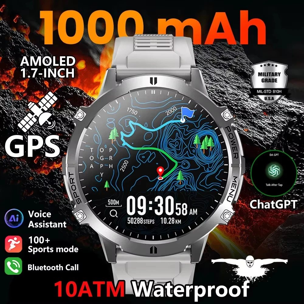 

Military TANK X3 Smart Watch Men 1.73" AMOLED Screen 5ATM Waterproof 1000mAh Battery GPS Sports Fitness Track Smart Watches 2026