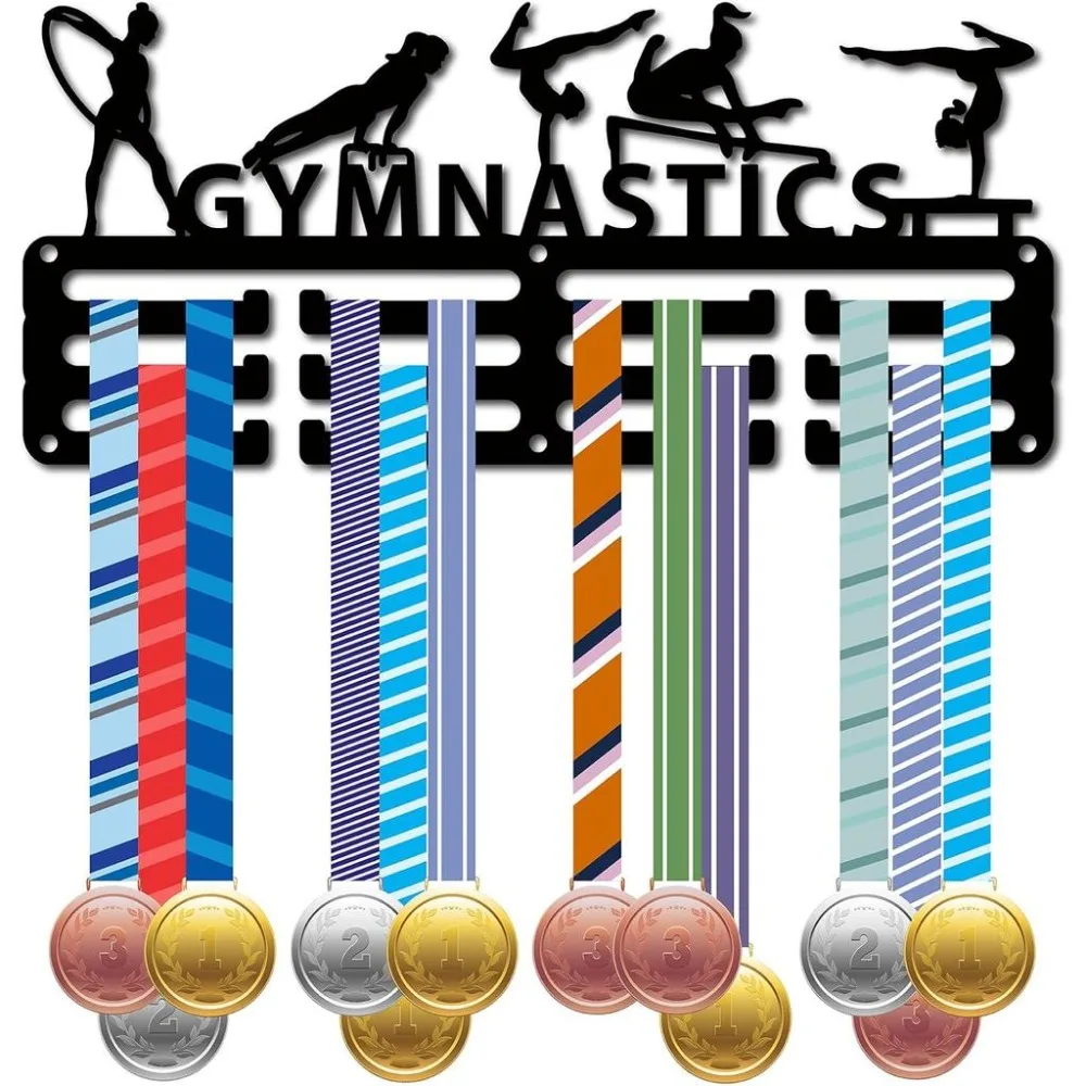 Gymnastics Medal Holder Display Medal Hangers Rack Sports Metal Hanging Awards Iron Mount Decor Awards Black 11.4 x 5.1 Inch