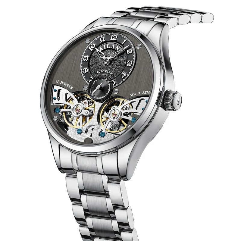 

Independent Second Hand Luxury Dual Tourbillon Design Men Watch Top Brand Automatic Mechanical Waterproof Business Men Watch