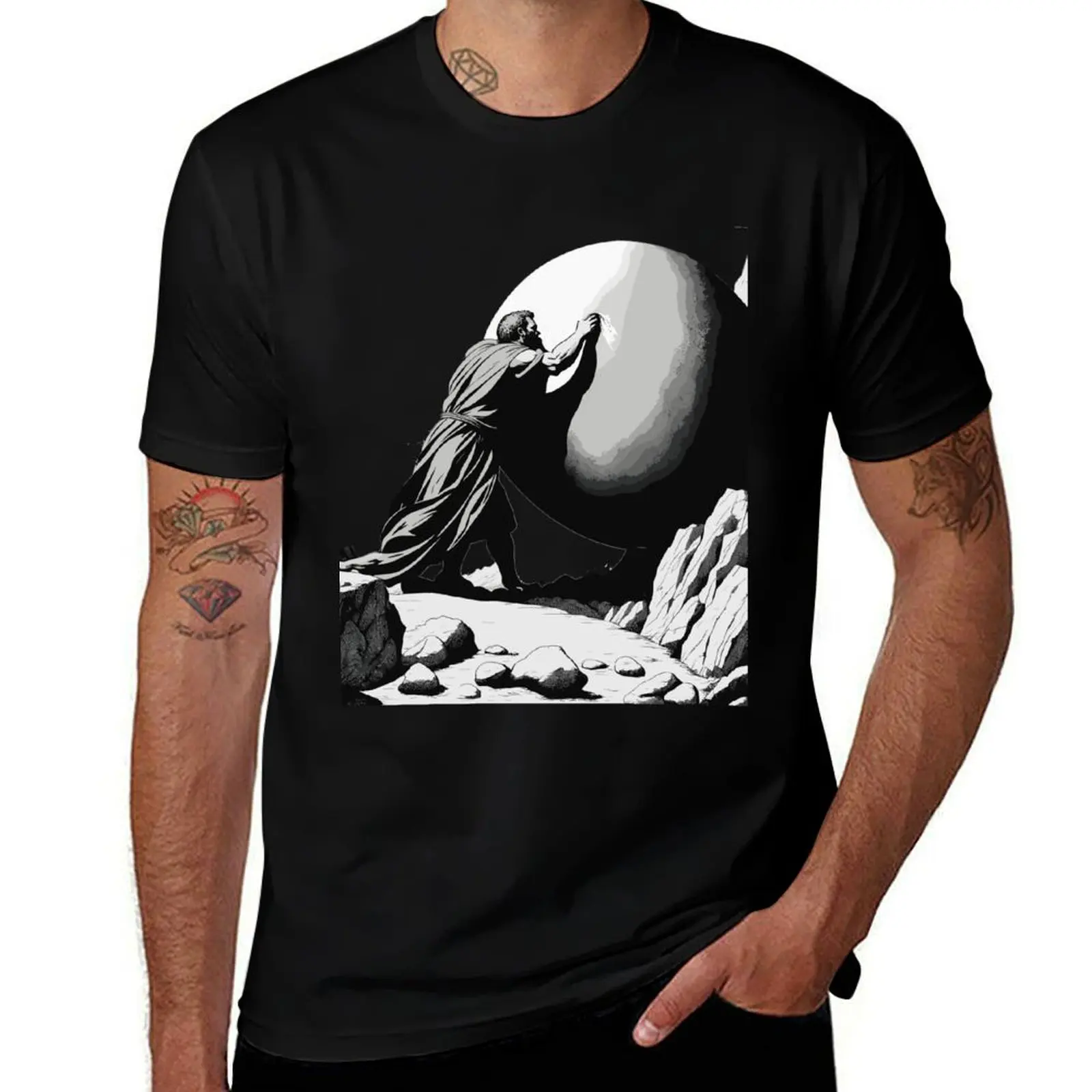 

man pushes stone on the mountain T-Shirt gifts for boyfriend boys animal print mens t shirts pack