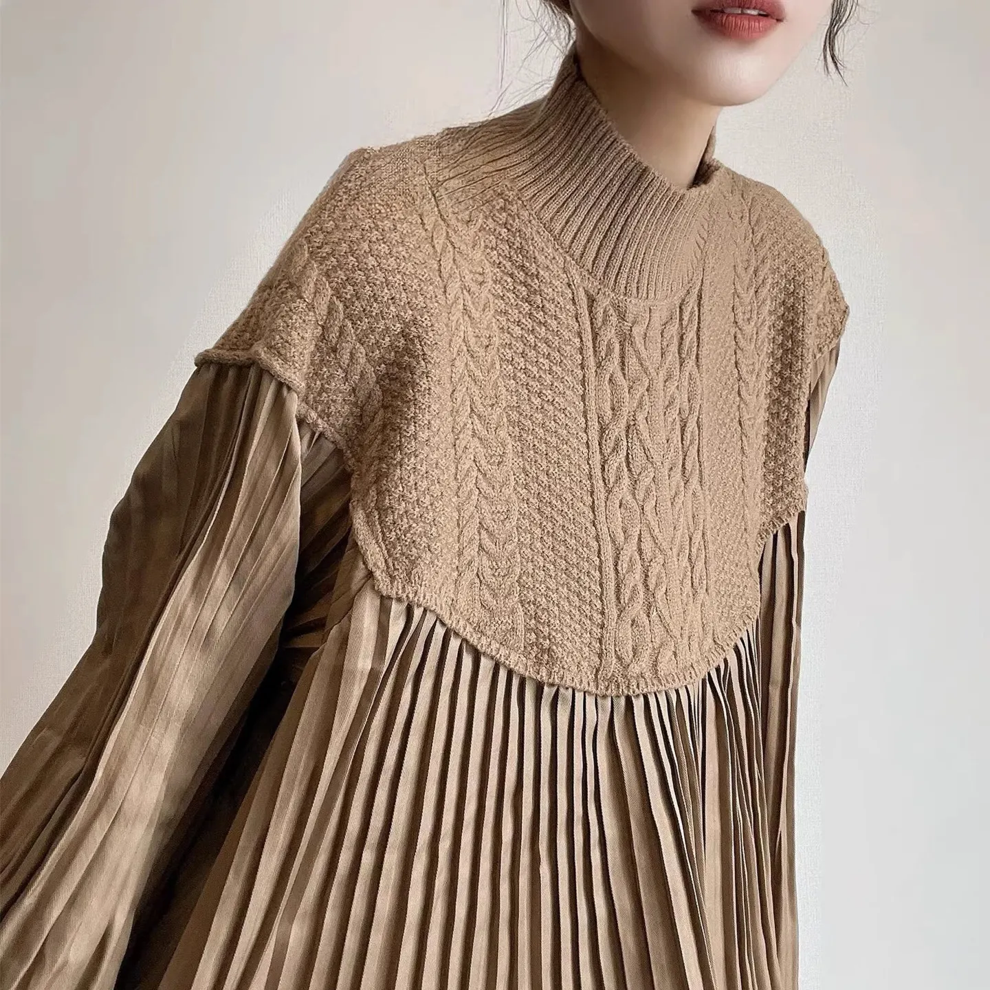 

Gagarich льняной узор, плиссированный трикотаж для тяжелой промышленности, осень-зима, винтажный свободный одинаковый свитер с рукавами-фонариками