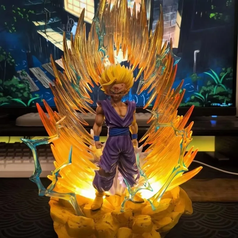 36cm Dragon Ball Super Saiyan 2 Gohan Action Figure Replaceable Head Body PVC Model with Light Desktop Decoration Dolls Toy Gift