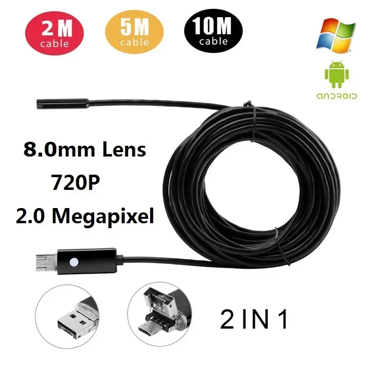6LED 2MP 10ม. 720P 8มม. ยูเอสบีแอนดรอยด์กล้องเครื่องส่องตรวจตรวจสอบใต้น้ำกล้องไมโครสำหรับ Windows แอนดรอยด์