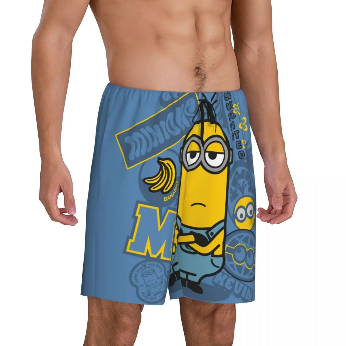 Custom Printed Animated Comedy Movies Minions Pajama Shorts Men's Sleepwear Bottoms Sleep Short Pjs with Pockets