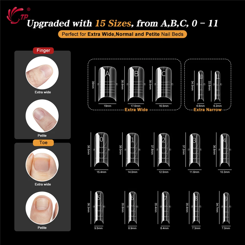 TP New 150pcs Dual Forms Toe Nail Molds Two Usages Acrylic Full Cover Poly Nail Gel Nail Extension Molds Reusable Nail Top Forms