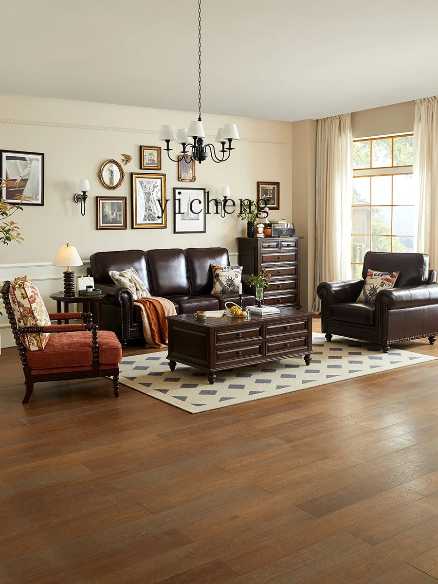 l3 leather sofa all solid wood French country style combination ash wood log light luxury villa furniture