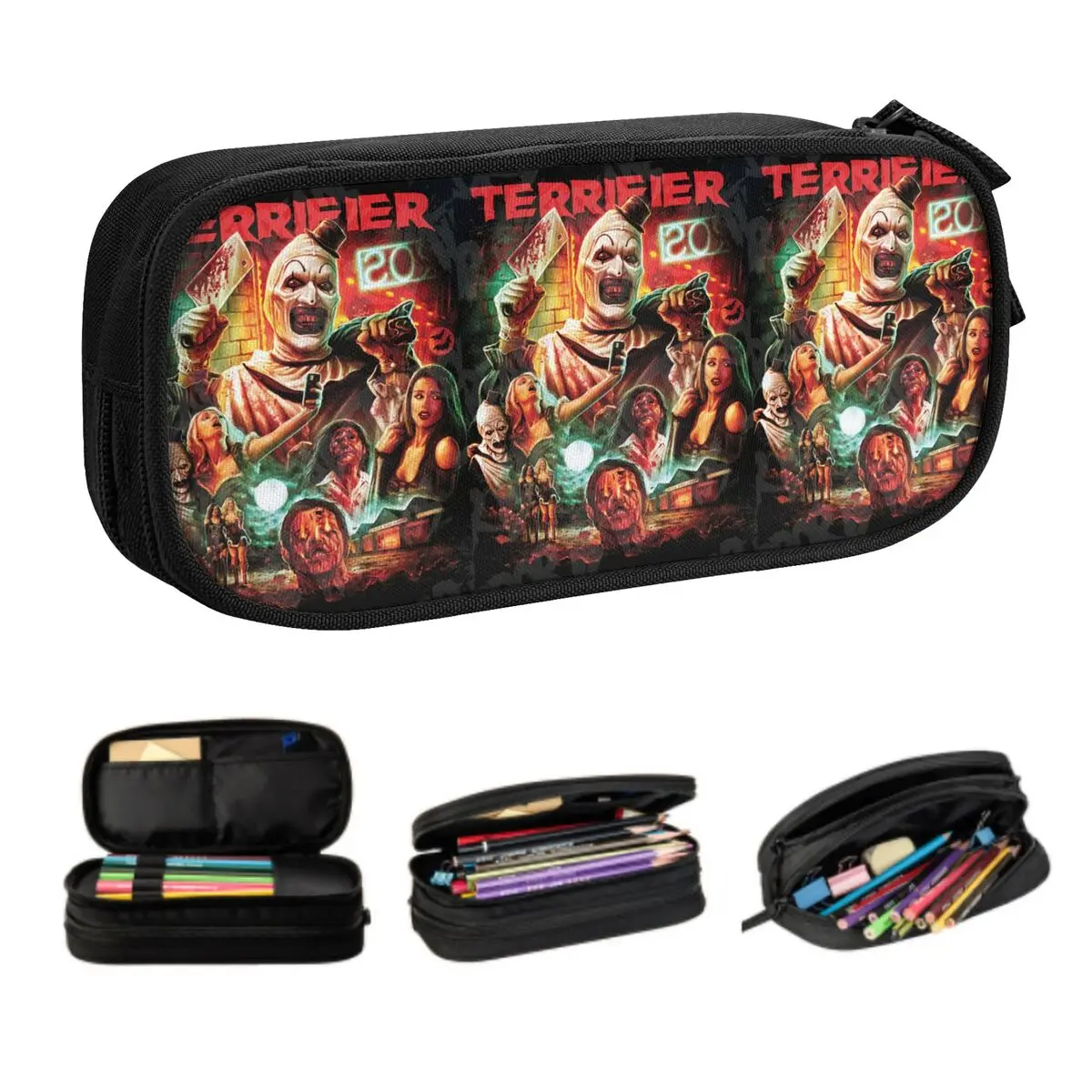 Custom Cute Horror Movie Terrifier Pencil Cases for Girl Boy Large Capacity Halloween Clown Pencil Bag School Accessories