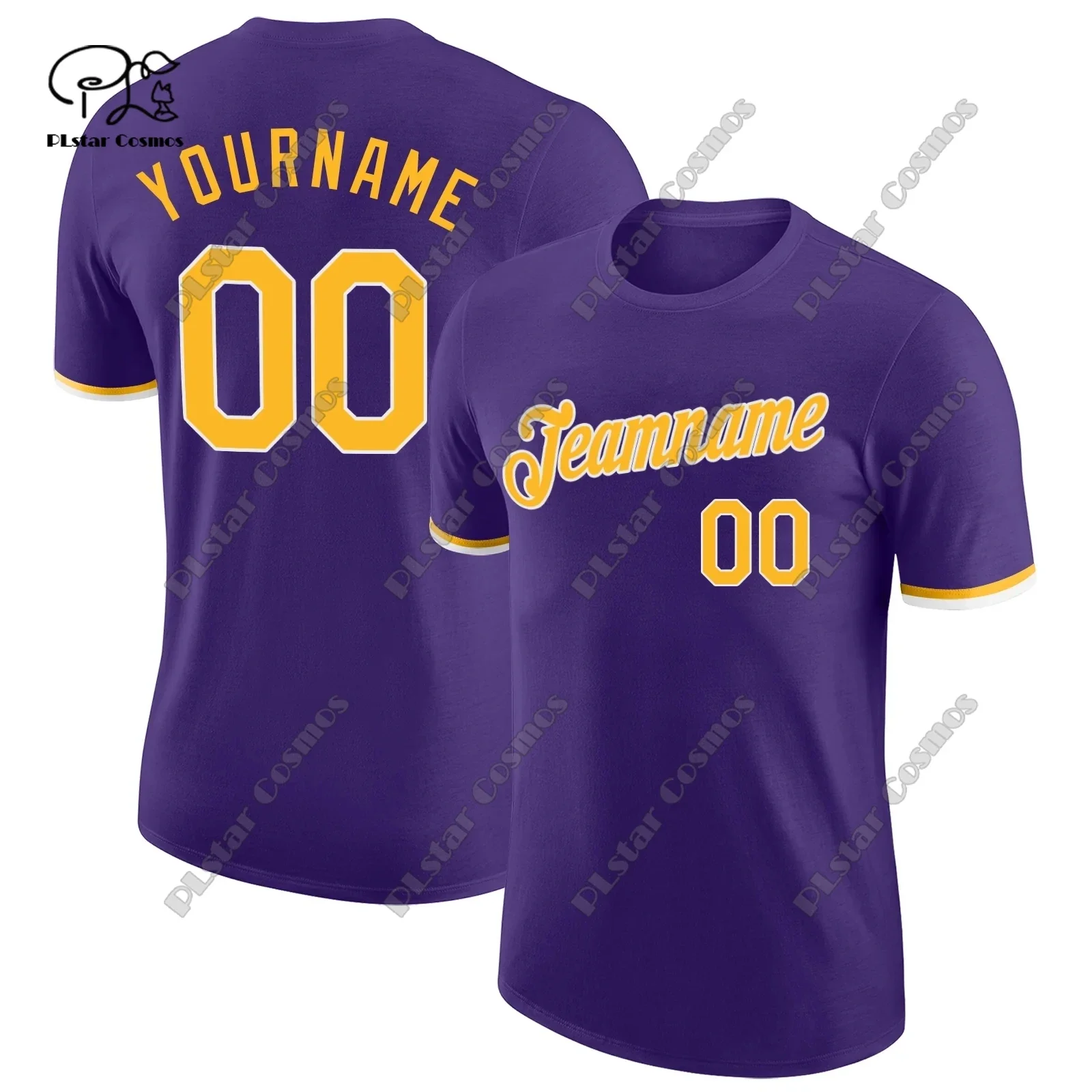 3D printed custom name team uniform colorful purple polyester authentic T-shirt summer tops simple round neck T-shirt