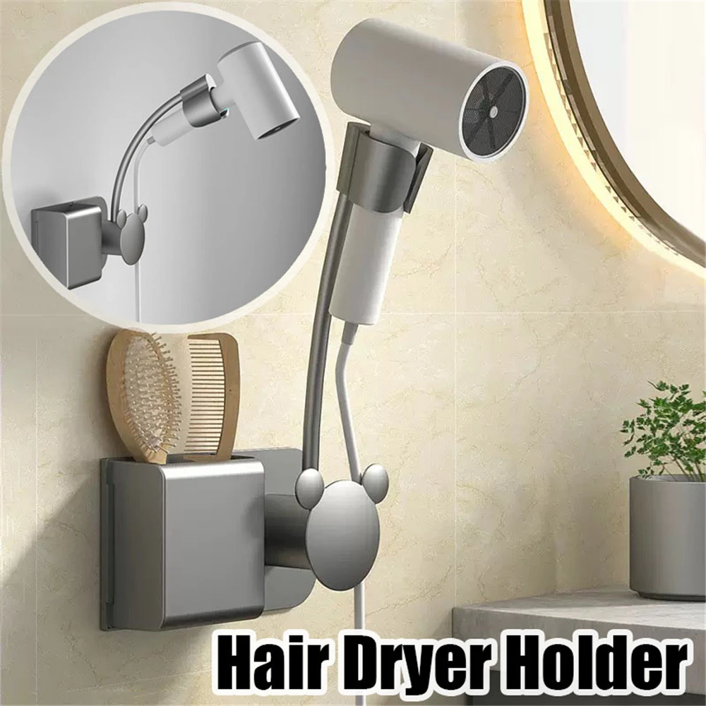 Bathroom Shelf Hair Dryer Holder No Hand-held Hair Dryer Storage Rack Wall Mounted Bathroom Storage Shelves Organizer Household