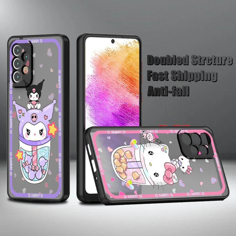 Kuromi Melody Pink для Samsung A73 A72 A54 A53 A52S A34 A32 A33 A24 A23 A22S A02 Lite Матовый Прозрачный чехол для телефона