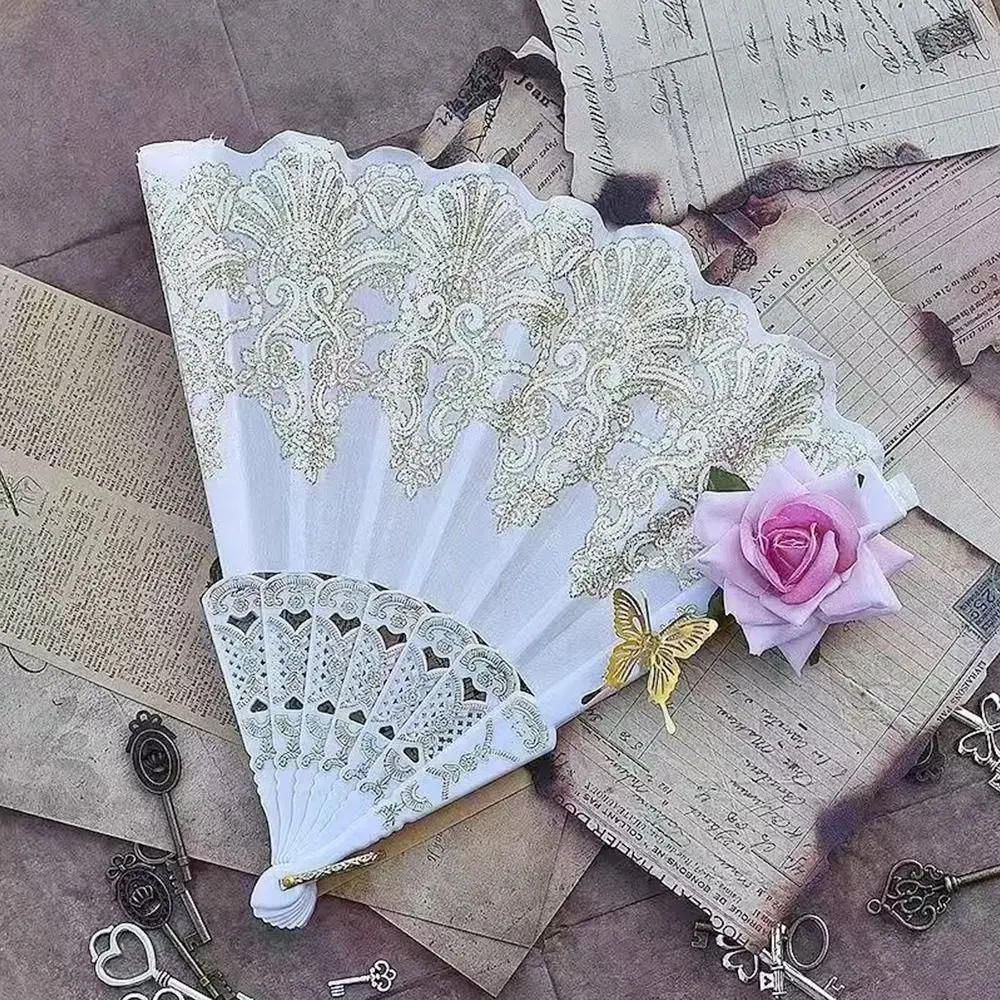 Art Craft Gift Lace Rose Folding Fan Dance Cosplay Gothic Hand Held Fans Home Wedding Party Court Lolita Lace Fan