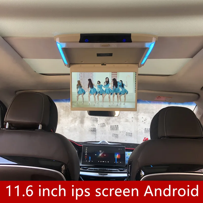 Carflyer 11.6 inch Android11 Car Monitor Ceiling TV Roof Mounted HD 8k Video IPS Screen WIFI/HDMI/USB/TF/FM/Bluetooth/Mirrorlink