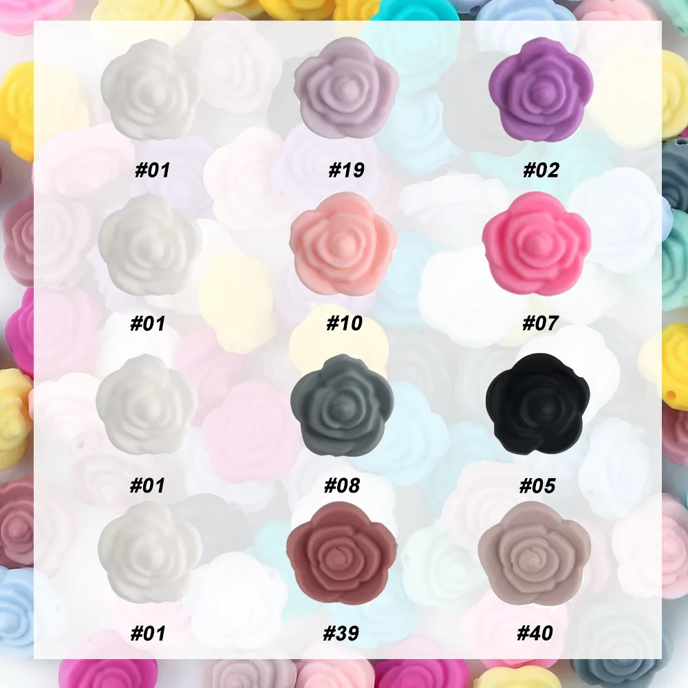 

60PCS Flower Silicone Beads Valentine Silicone Focal Beads Bulk 3D Cute Red Flower Rose Chunky Rubber Soft Loose Spacer Bead