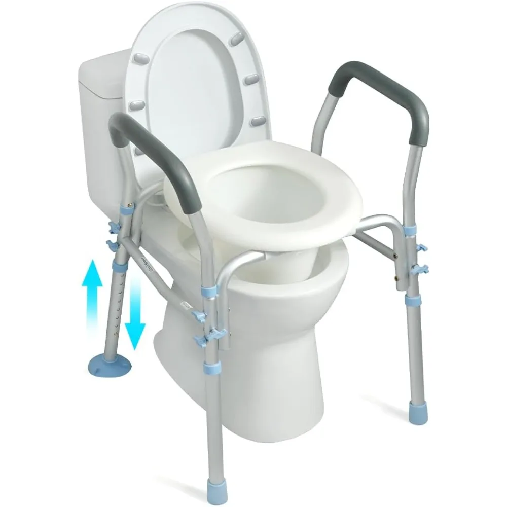 

Stand Alone Raised Toilet Seat 300lbs - Medical Raised Commode toilet with splash guard and Safety Frame, Height Adjustable Legs