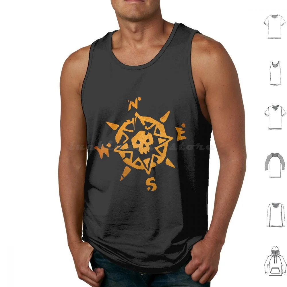 Compass Logo Tank Tops Vest Sleeveless Sea Thieves Game Player Jolly Roger Logo Sail Together Ashen Key Ritual Skull Ashen