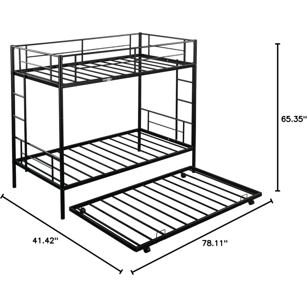 Metalen Stapelbed Met Uitschuifbare Zware Stapelbedden Frame Met 2 Zijladders Converteerbare Stapelbed Met Veiligheidsrails