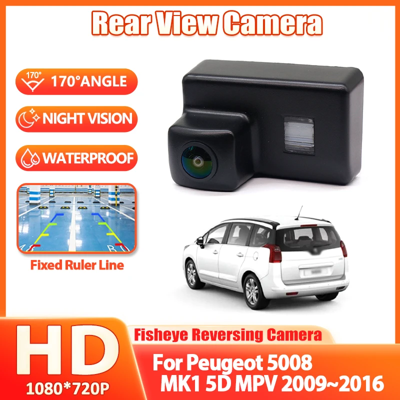 Car Rear View Camera For Peugeot 5008 MK1 5D MPV 2009~2016 Fisheye CCD Backup Camera Night Vision License Plate Camera Reverse