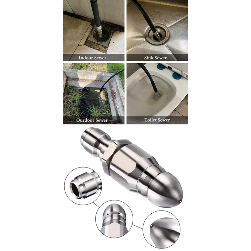 1/4 High-Pressure Unblocking Washer Nozzles For Sewer And Sewage Hose Nozzle Washing Accessories 5000Psi