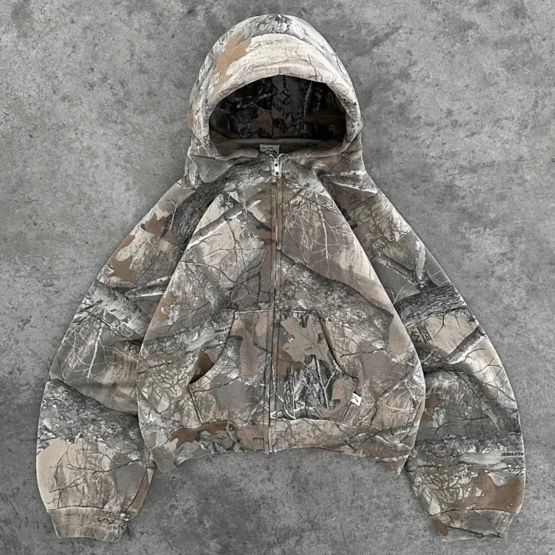 

Men's Casual Outdoor Style Hoodie 3D Digital Camouflage Print Zip Up Long Sleeve Hooded Sweatshirt