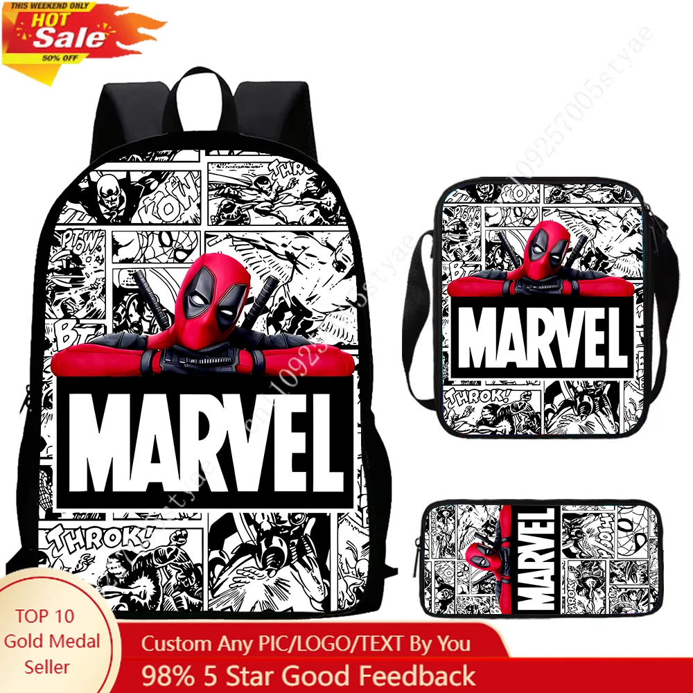 

Marvel character backpack, shoulder bag, pencil case, lightweight travel bag three-piece set