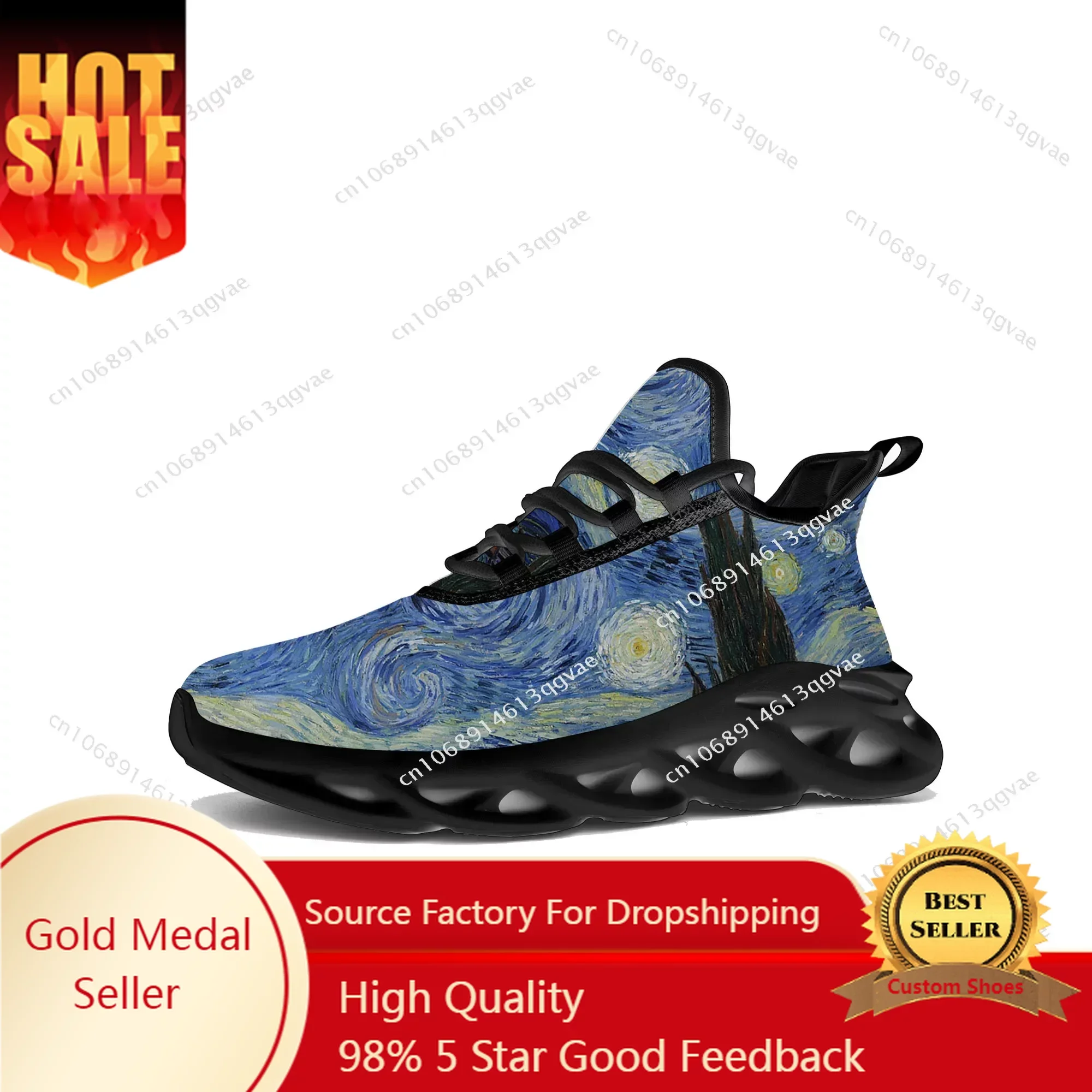 

Van Gogh Starry Night Flats Sneakers Mens Womens Sports Run High Quality Sneaker Lace Up Mesh Footwear Tailor-made Shoe Black