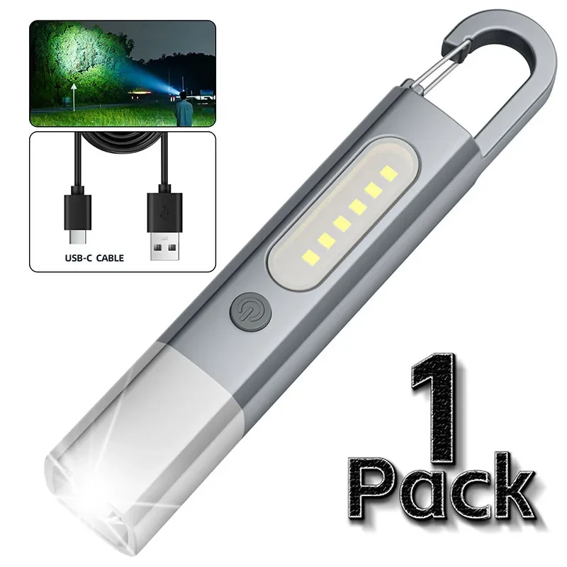 Super Bright LED+COB Flashlight Type-C USB Rechargeable Flashlights 3 Lighting Modes Emergency Light Outdoor Waterproof Torch