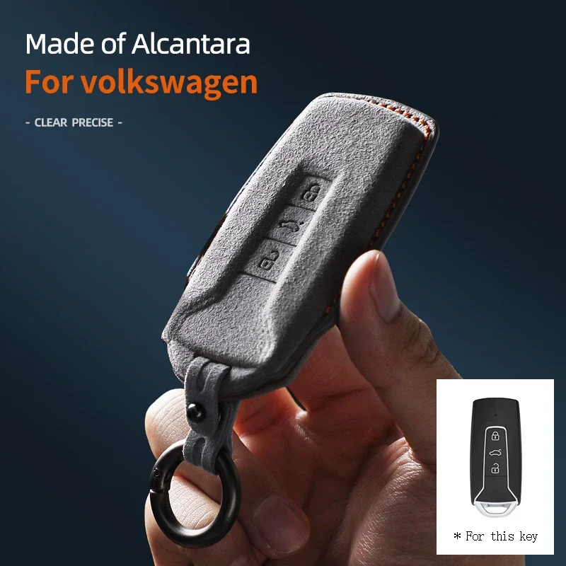 

Car Key Smart Remote Case Cover For Volkswagen 2018 2019 2020 2021 Touareg 3 Button Alcantara Keychain Protector Accessories