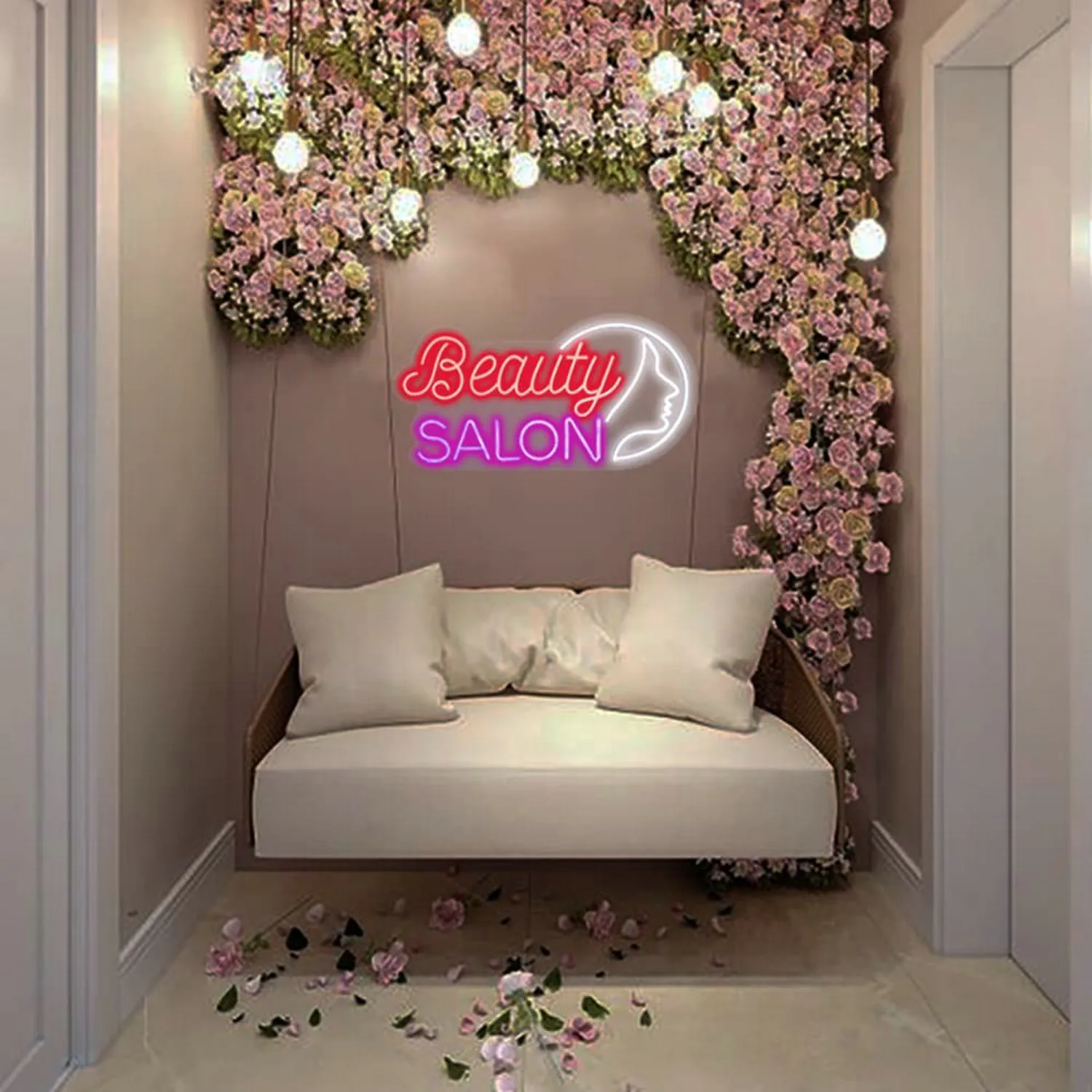 Salon Neon Light Sign Beauty Salon LED Neon Sign Nails Haircut Room Hanging Neon Signboard Light Up Sign Shop Wall Decoration