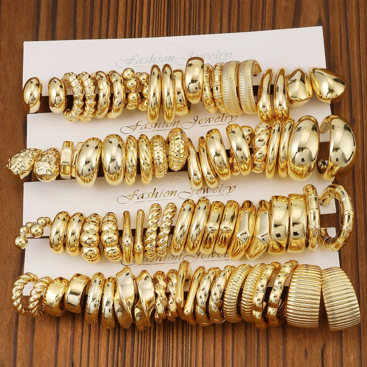 10 paia/40 paia Orecchini in materiale plastico placcato dorato geometrico dal nuovo design semplice europeo e americano con varie forme di C