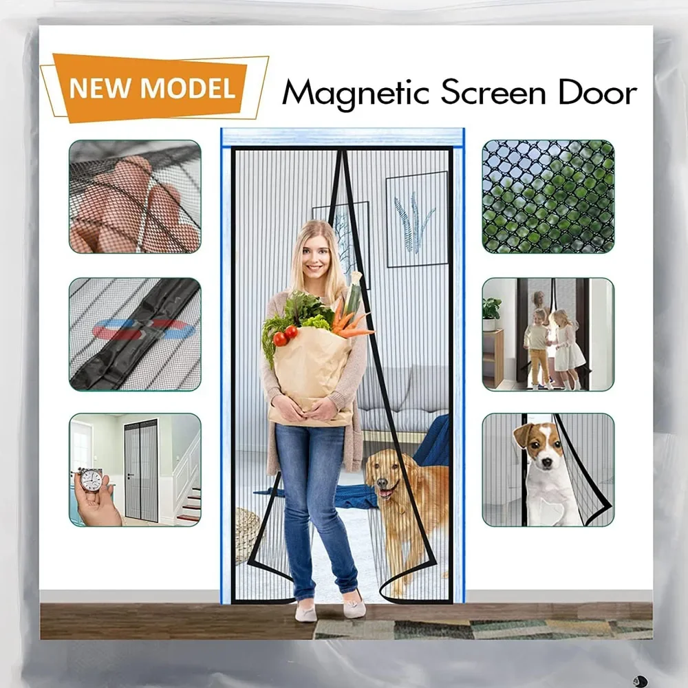 New No Punching Magnetic Screen Door Curtain Anti Mosquito Insect Fly Bug Automatic Closing Household Ventilation Door Curtain