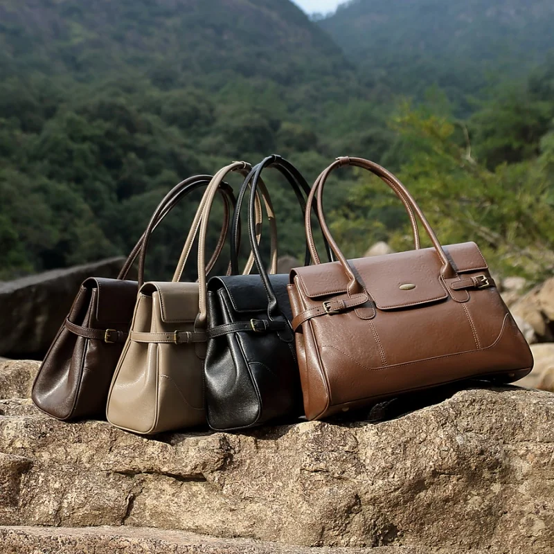 

Simple Full-grain Leather Large-capacity Bag 2025 Retro Handbag Fashion Shoulder Underarm Bag Multi-functional Design