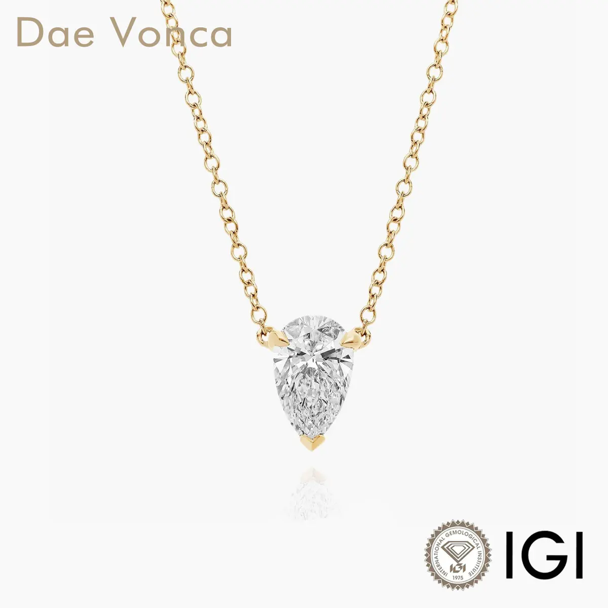 

14K Yellow Gold Solitaire Diamond Necklace 1.0ct Pear Cut Lab Grown Diamond IGI DE VS1/VVS2 Classic Basket Diamond Pendant