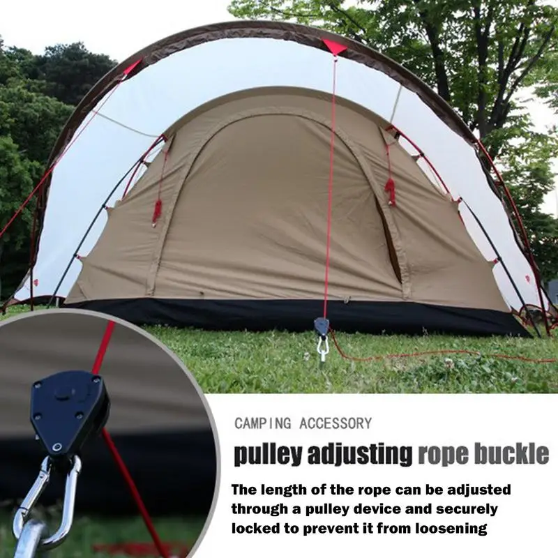 Camping Tent Pulley Patio Canopy Pulley System Windproof Canopy Wind Rope Adjustable Heavy-Duty Rope Ratchet Lamp Lifting Rope