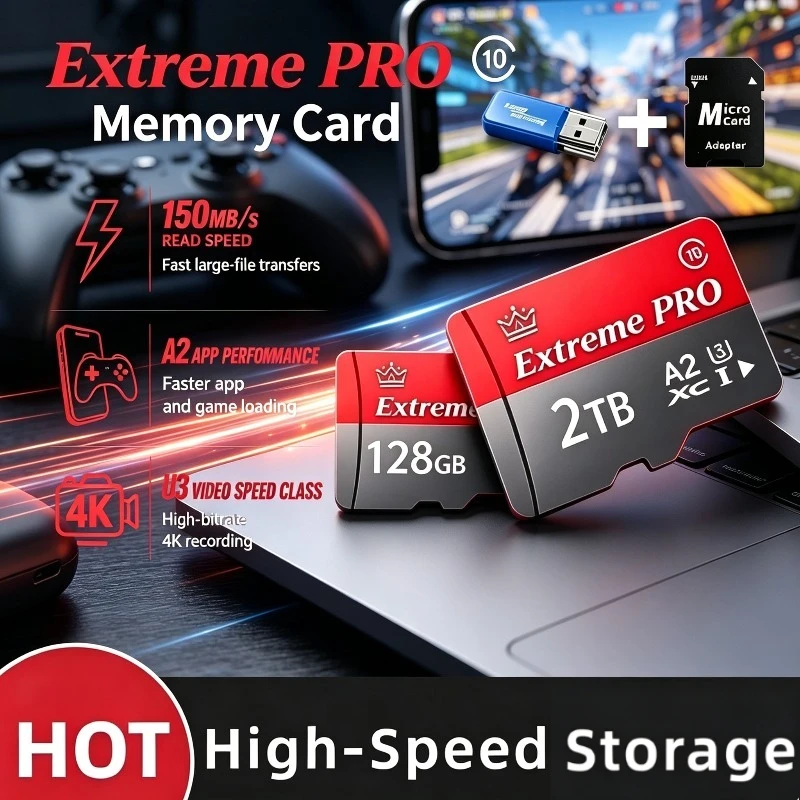 High-Speed Micro TF SD Card 128GB 256GB 512GB U3 A2 TF Cards SD Cards Memory Card Temperature Proof 4K for Camera/Drone