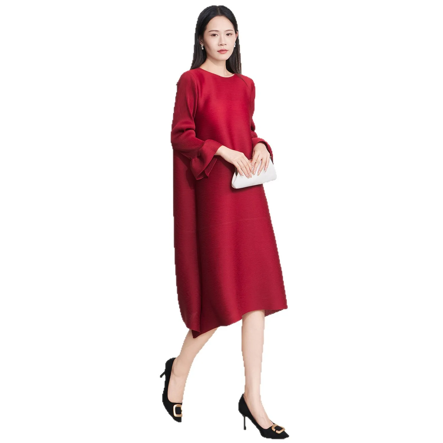 Miyake Pleated 2025 Dress Women Long Sleeve Autumn New Comfortable Pleated Skirt Medium Long Loose Large Size Pleated Pleats