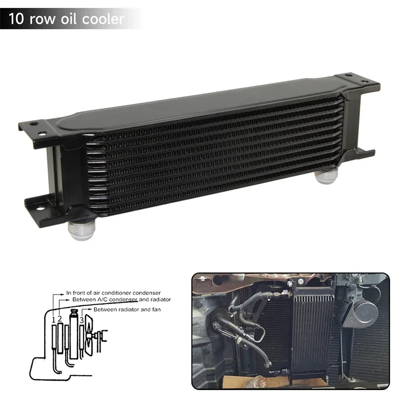 

Aluminum AN10 Oil Cooler 10 Row 248MM 7/8"-14 UNF Universal Engine Transmission MOCAL Silver/Black
