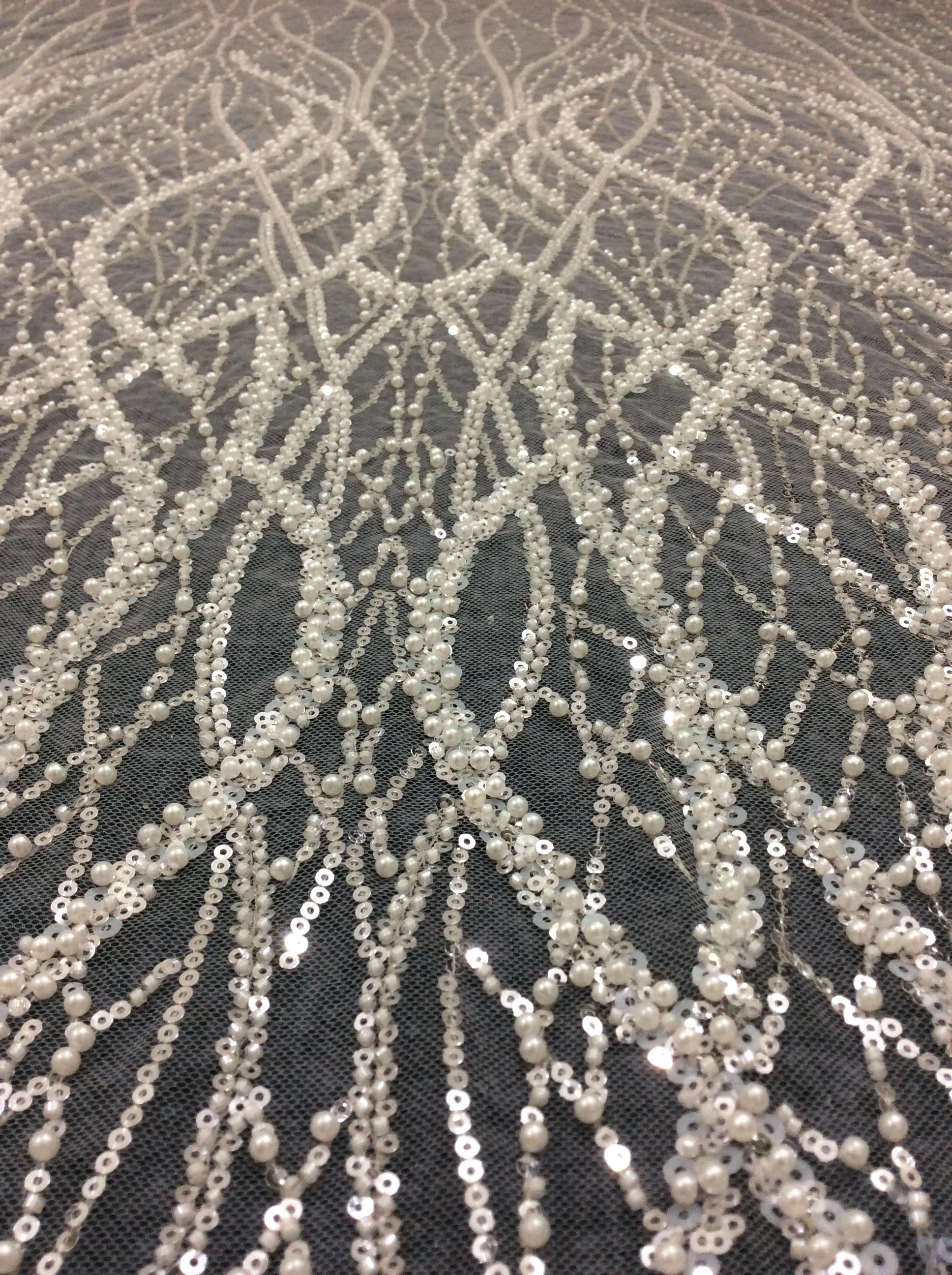 New Heavy Beadings Pearls Tulle Mesh Fabric Bridal Fabric lace fabric for wedding dresses Sell by Yard