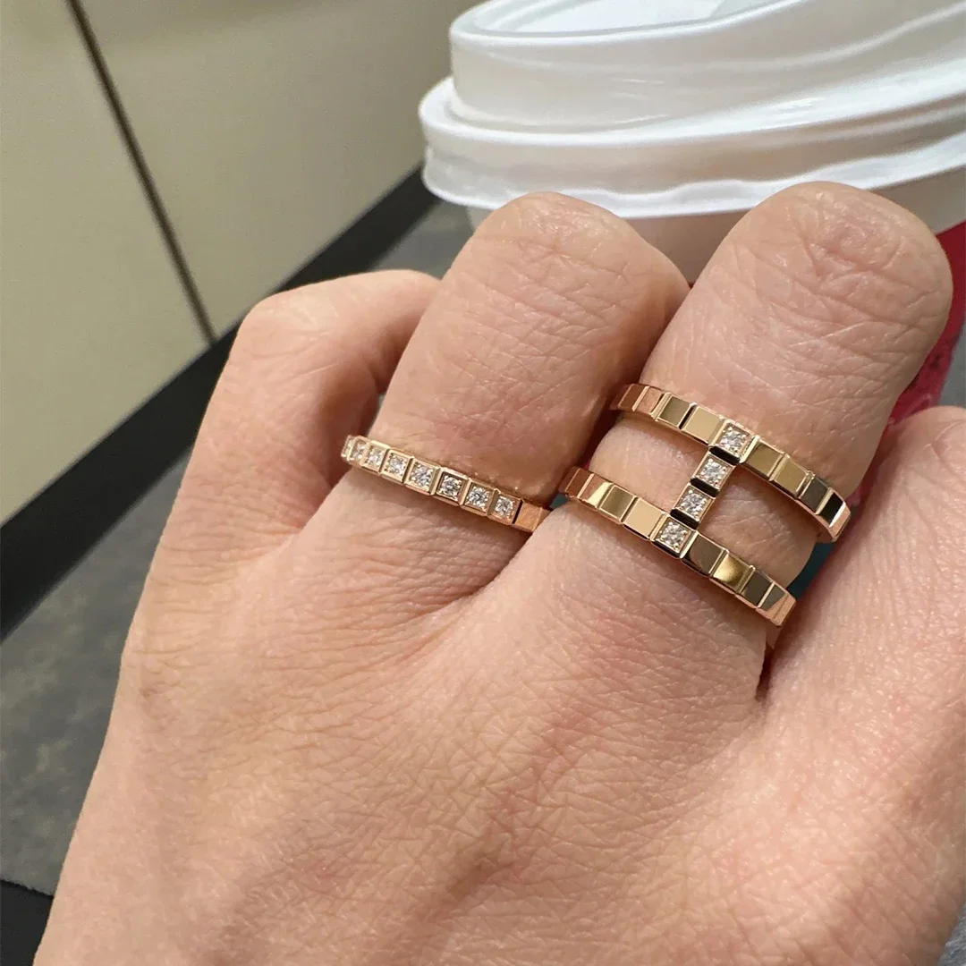 CY 925 Sterling Silver Classic Luxury Jewelry Rubik's Cube Small Ice Block Couple Ring Wedding Ring Minimalist Style