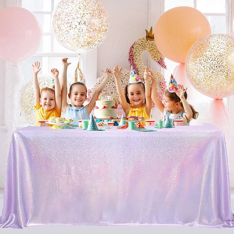Sequin Tablecloth Rectangular Lavender Iridescent Coffee Table Cover for Wedding Birthday Party Baby Shower Christmas Decoration