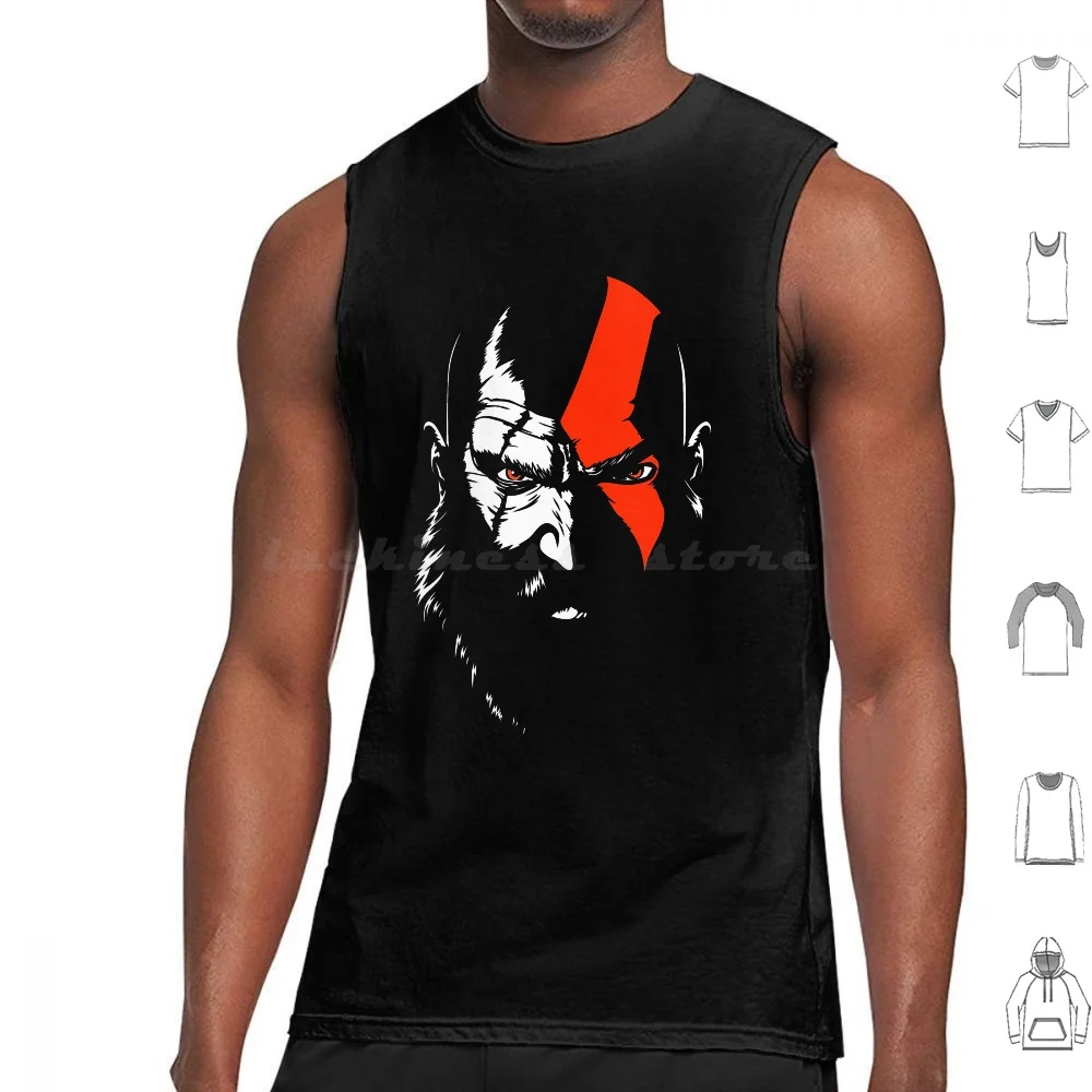 047 Kratos Tank Tops Print Cotton Ps4 Kratos Godofwar God War Game Videogame Videogames Games Axes Titan Fight