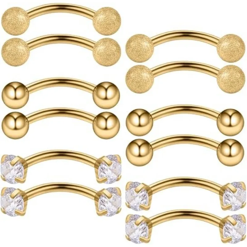 6Pairs 16G Piercing Jewelry Rook Earrings Eyebrow Rings Surgical Steel Vertical Labret Jewelry Curved Barbell Snug Tragus Rings