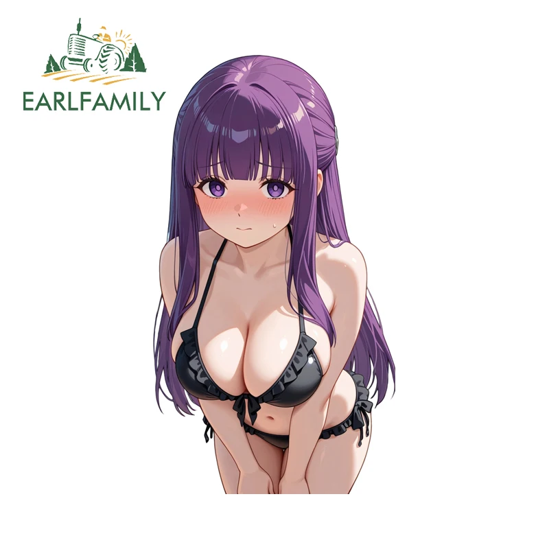 EARLFAMILY Fern Squatting Bikini Sex Car Stickers Hot Anime Theme Windshield Decals Sunscreen Vinyl Exterior Accessories