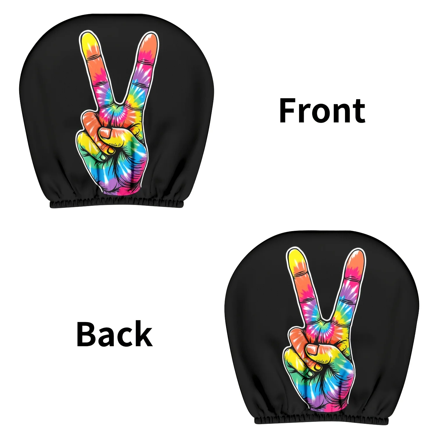 Rainbow Tie-Dye V-Sign Hand Car Headrest Covers 2pcs, Car Interior Accessories, Perfect for Commuting & Travel