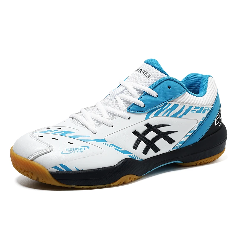 Zapatos de Bádminton de cuero profesional para hombre y mujer, zapatillas antideslizantes para gimnasio al aire libre, tenis, color azul