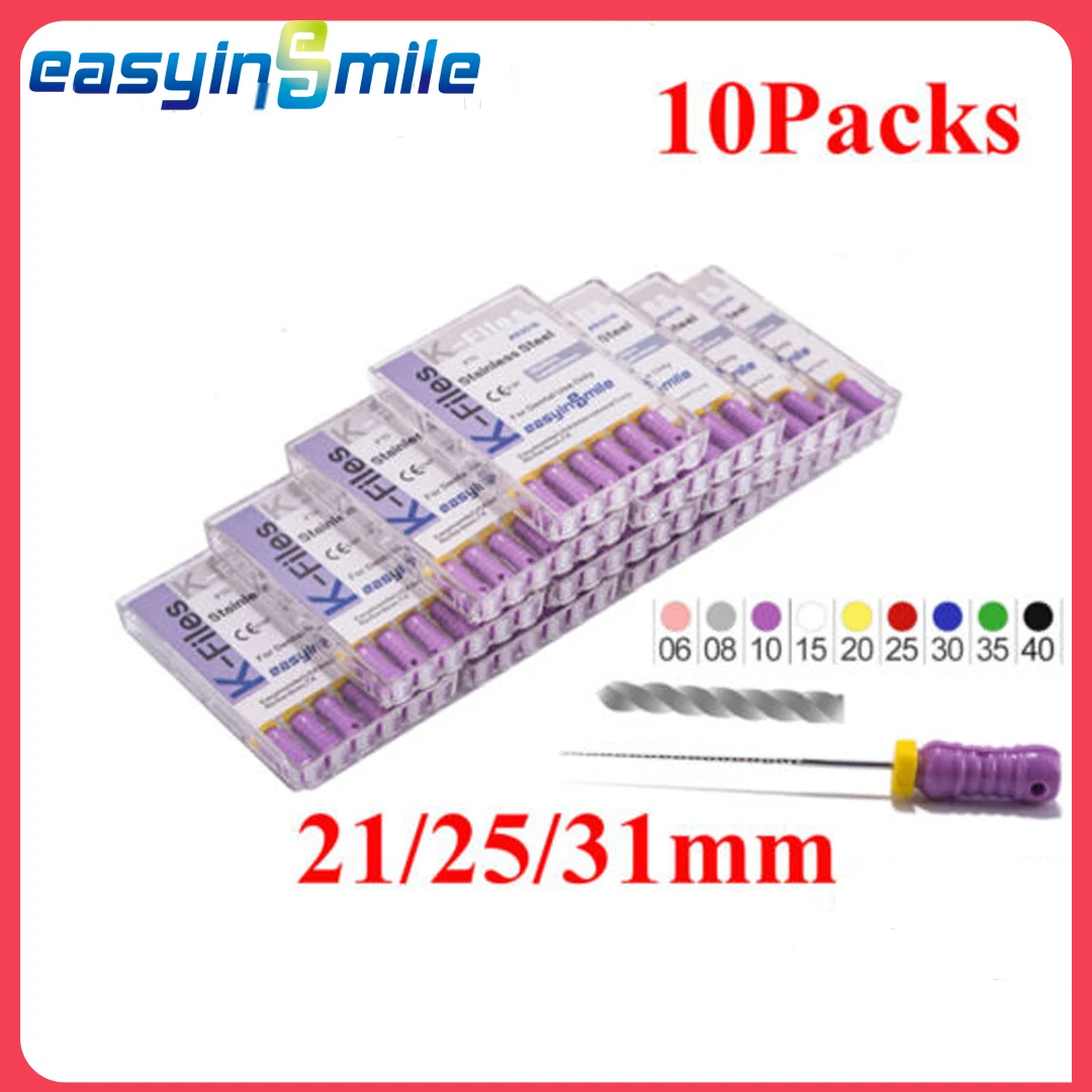 Easyinsmile Dental K Files Endodontic Stainless Steel Root Canal File #6 #8 #10 #15 #20 #25 #30 #15-40 #45-80 Durable 21/25/31MM