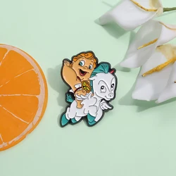 Creative Cartoon Hercules Baby Enamel Pins Cute White Pegasus Knight Metal Brooch Badge Trendy Fun Lapel Jewelry Gift For Kids