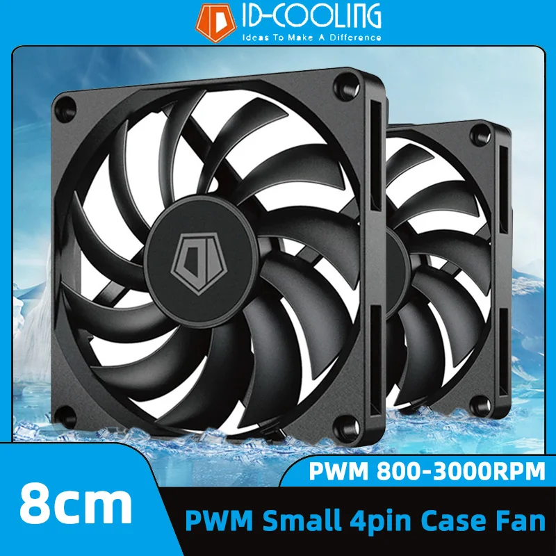 ID-COOLING NO-8010-PWM Case Fan 80mm 4Pin PWM Ultra-Thin CPU Cooling Fan 800-3000RPM Hydraulic Bearing PC Computer Ventilator