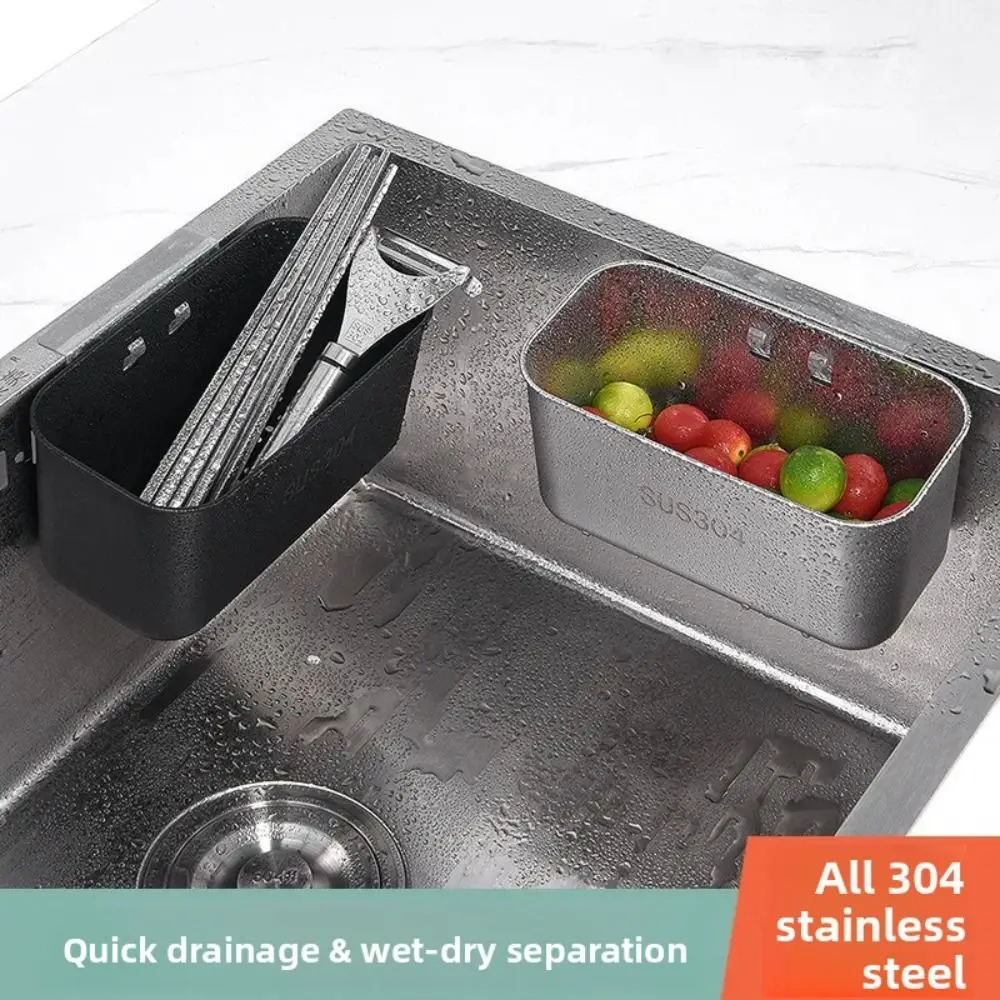 

304 Stainless Steel Sink Hanging Strainer Basket Compact Quickly Drain Kitchen Garbage Filter Multifunctional Square